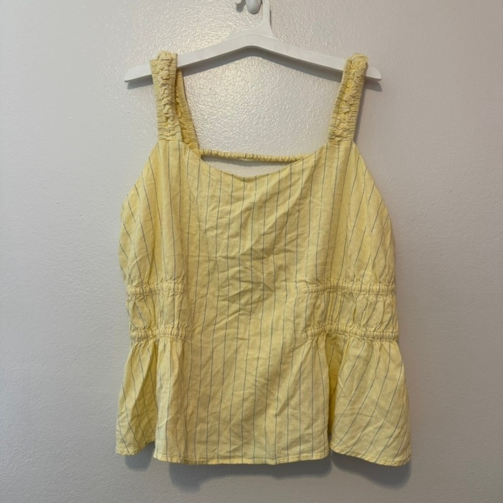 A New Day Yellow Striped Smocked Waist Linen Blend Tank Top 2X NWT